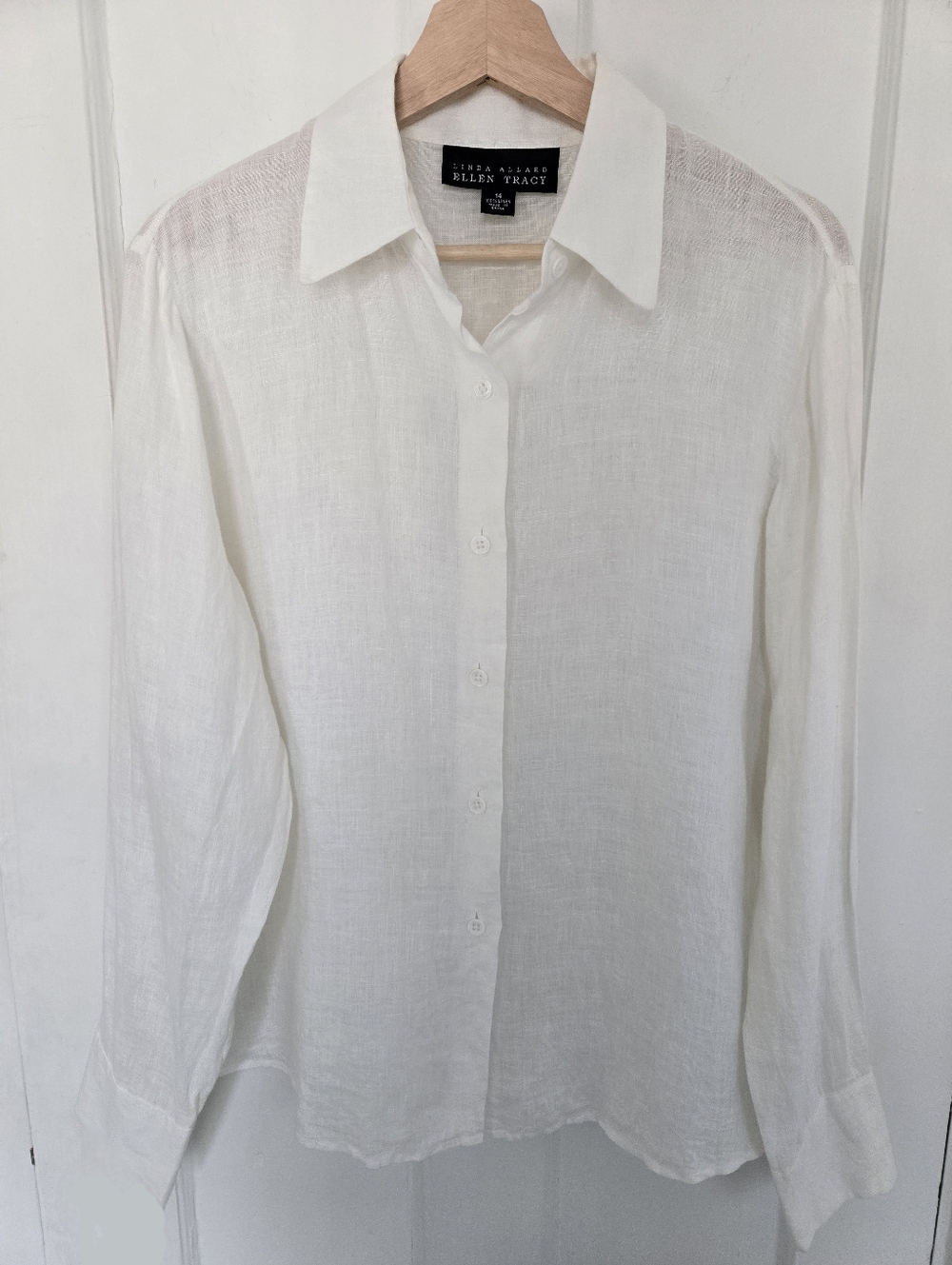 Linda Allard Ellen Tracy Women's Linen Button Up Size 14 Coastal 90s Minimalism